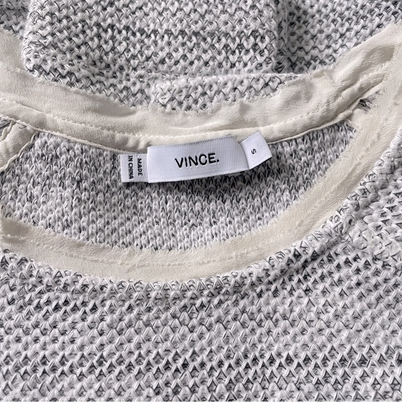 Vince Light Gray Knit Sweater With Silk Trim - S - Picture 3 of 6